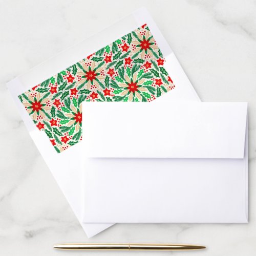 Holly and Poinsettia Botanical Holiday Pattern  Envelope Liner