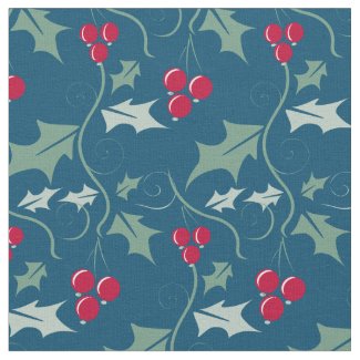 Holly and red berries graphic Christmas pattern Fabric