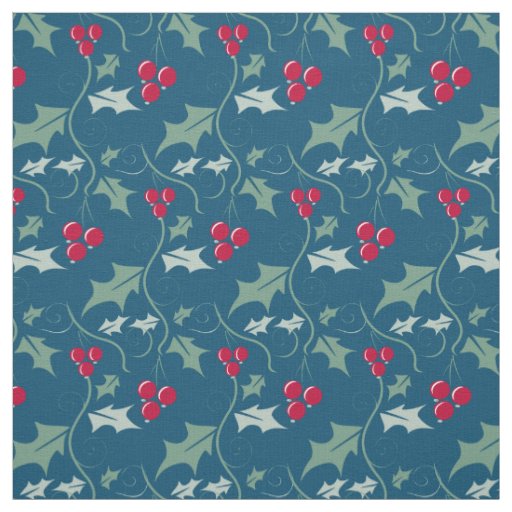 Holly and red berries graphic Christmas pattern Fabric
