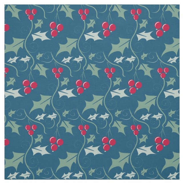 Holly and red berries graphic Christmas pattern Fabric (Swatch)
