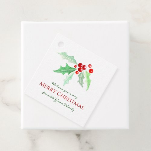 Holly and red berries loose watercolor Christmas Favor Tags