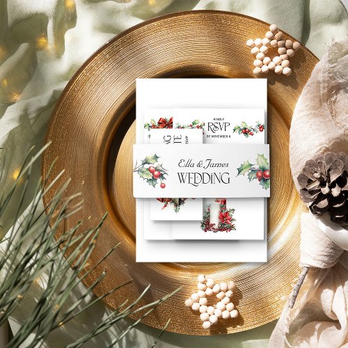 Holly and Red Berries Wedding Invitation Belly Band