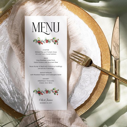 Holly and Red Berries Winter Wedding Menu