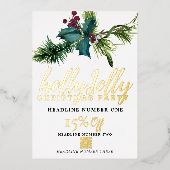 Holly and Red Berry Promotional Template (Front)