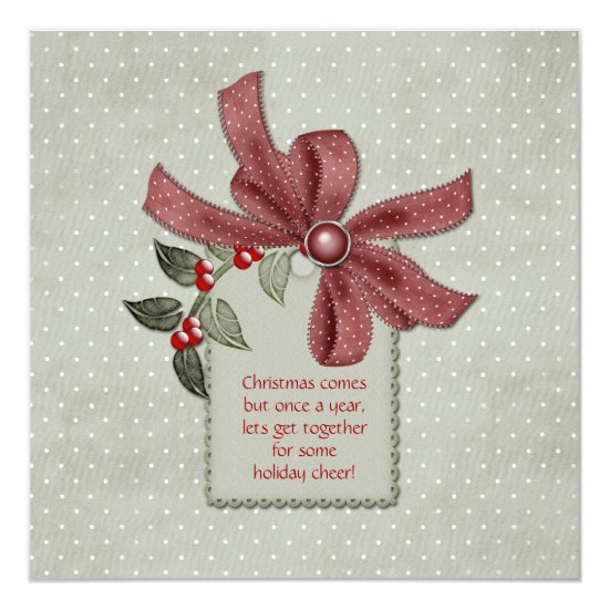 Holly and Red Ribbons Office Christmas Party Invit Card