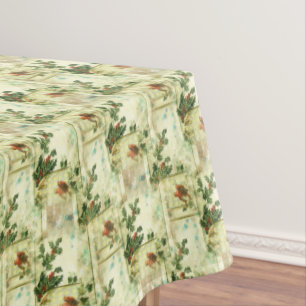 Holly and Robins Holiday Pattern Tablecloth
