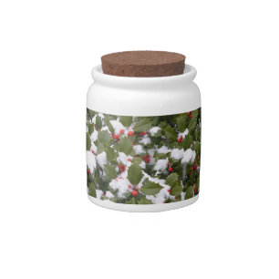 Holly and Snow Candy Jar
