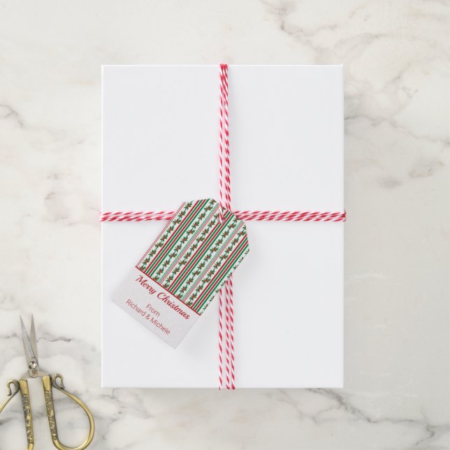 Holly and Stripe Holiday Gift Tags (With Twine)