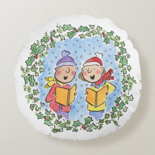 Holly and the Ivy and Angels Round Pillow