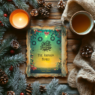 Holly and Wreaths Christmas with Family Message Invitation