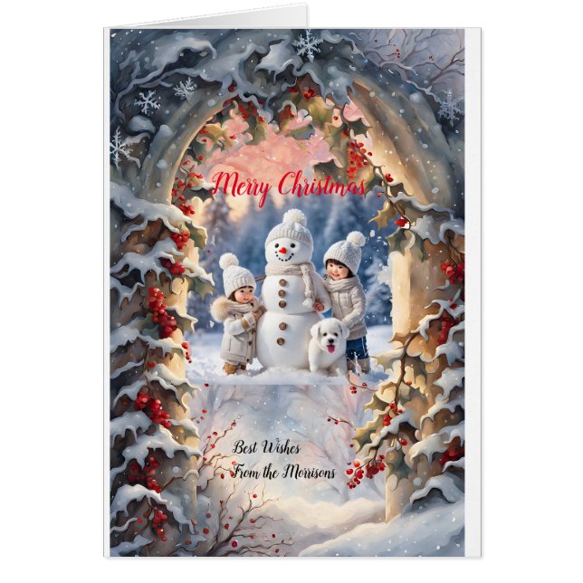 Holly Archway Personalized Christmas Greeting Card (Front)