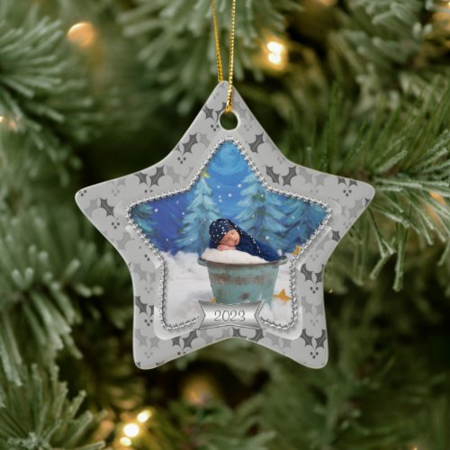 Holly Babys First Christmas 2023 Star Ceramic Ornament