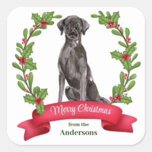 Holly Banner Black Labrador Retriever Christmas Square Sticker