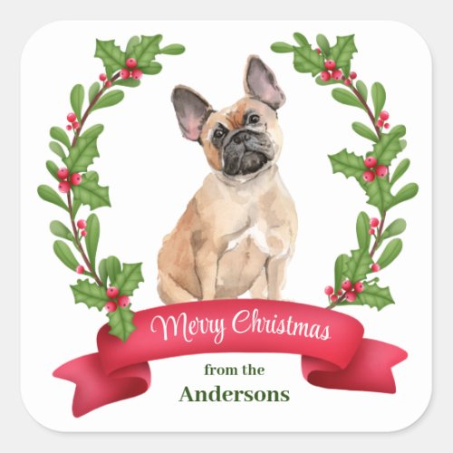 Holly Banner French Bulldog Christmas Square Sticker