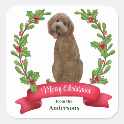 Holly Banner Labradoodle Dog Christmas Square Sticker
