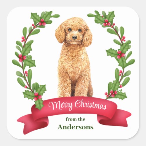 Holly Banner Poodle Dog Christmas Square Sticker