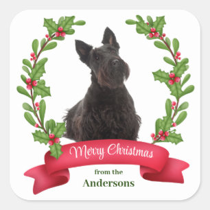 Holly Banner Scottish Terrier Dog Christmas Square Sticker