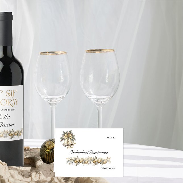 Holly Bell Christmas Wedding Guest Name Place Card (Guest Name Place Card from the Holly Bells Wedding Collection by Darling and May)