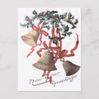 Holly Bell Red Ribbon Postcard by kinhinputainwelte at Zazzle