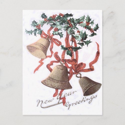 Holly Bell Red Ribbon Postcard