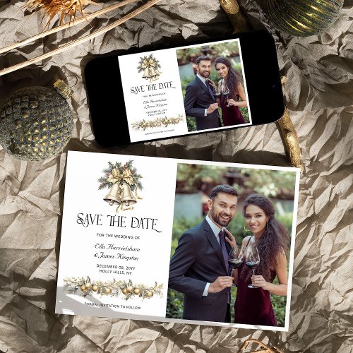 Holly Bells Christmas Wedding Photo Save The Date