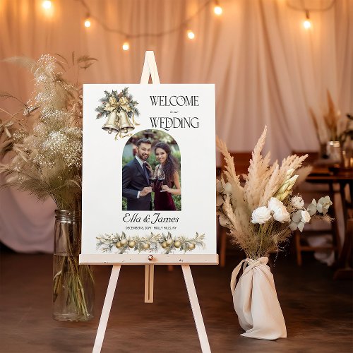 Holly Bells Christmas Wedding Photo Welcome Sign