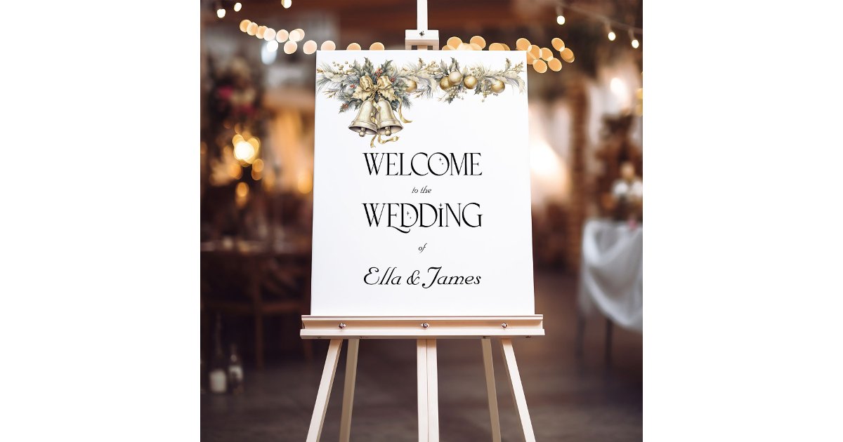 Holly Bells Christmas Wedding Welcome Sign | Zazzle