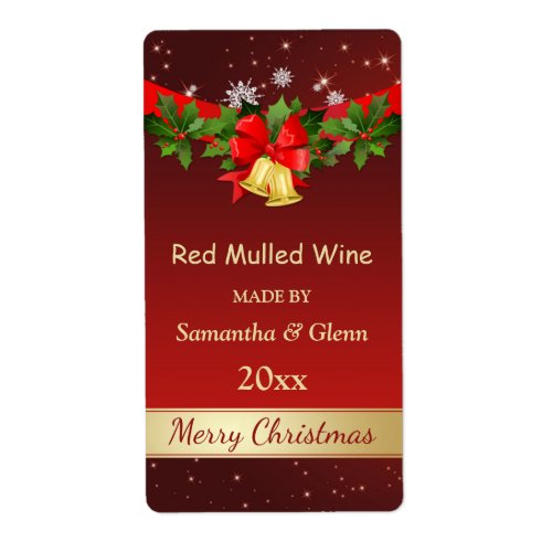 Holly bells Christmas wine Label