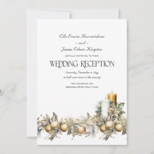 Holly Bells Golden Berry Winter Wedding Reception Invitation