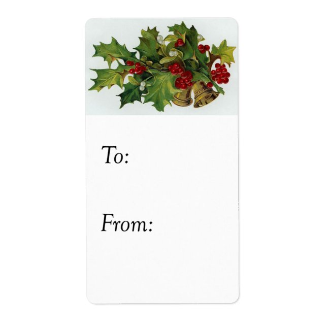 Holly Bells Vintage Gift Tag (Front)