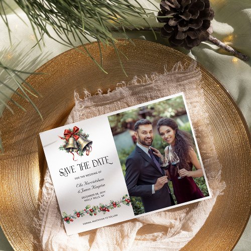 Holly Bells Winter Wedding Photo Save The Date