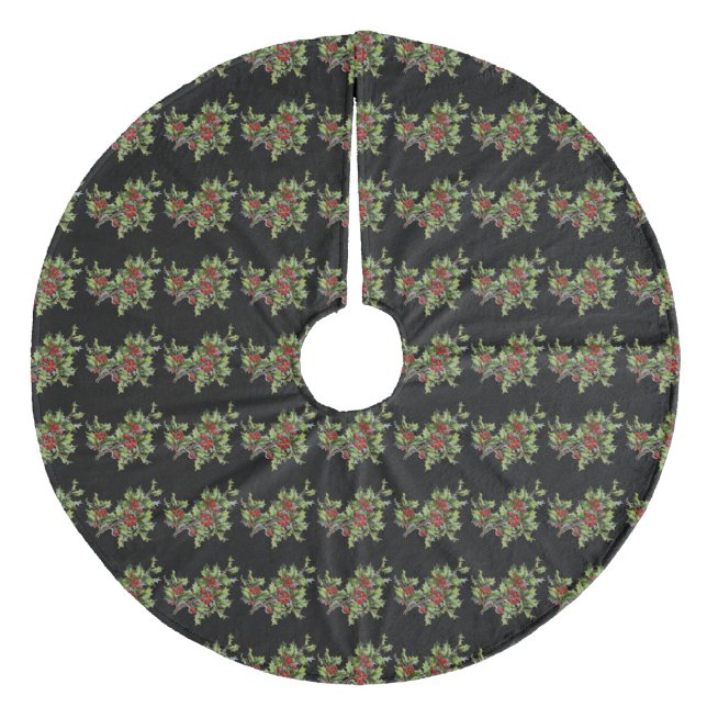 Holly berries 001 fleece tree skirt (Front)