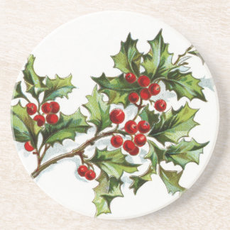 Holly Berries 001 Sandstone Coaster