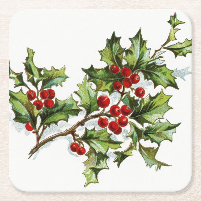 Holly Berries 001 Square Paper Coaster (Front)
