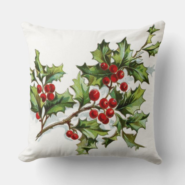 Holly Berries 001 Throw Pillow (Front)