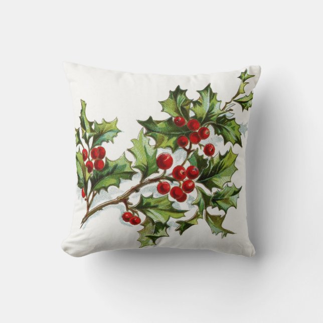 Holly Berries 001 Throw Pillow (Front)