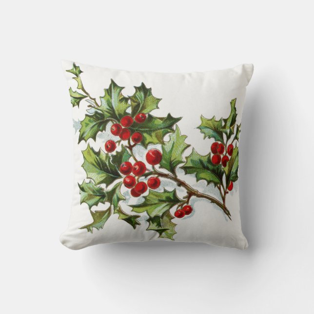 Holly Berries 002 Throw Pillow (Front)