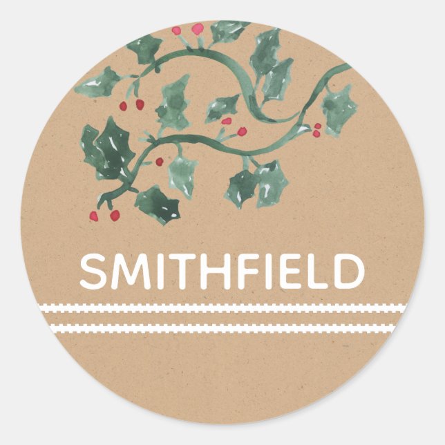 Holly Berries Add Name Customized Sticker (Front)