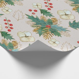 Holly, Berries, and Christmas Rose Wrapping Paper