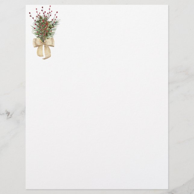 Holly Berries and Evergreen Sprigs Stationery (Front)