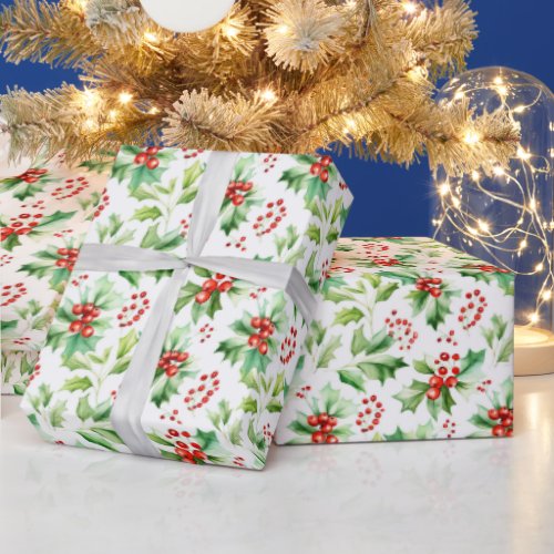 Holly Berries and Foliage Wrapping Paper