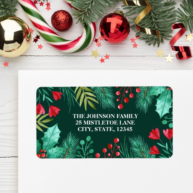 Holly, Berries and Green Leaves Watercolor Label (Holly, Berries and Green Leaves Watercolor Label)