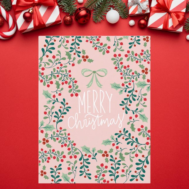 Holly Berries and Greenery Christmas Holiday Postcard (Creator Uploaded)