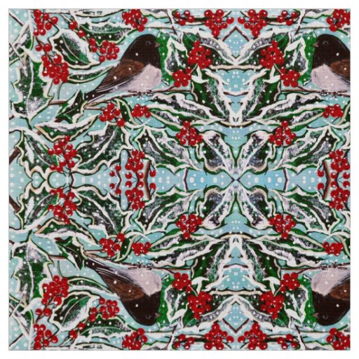 Holly Berries and Junco's Fabric