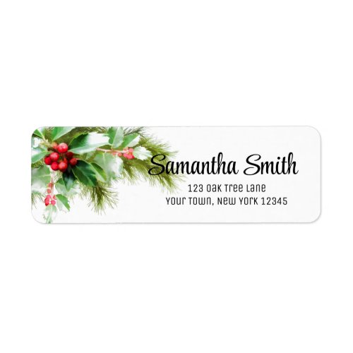 Holly Berries and Pine Return Address Labels