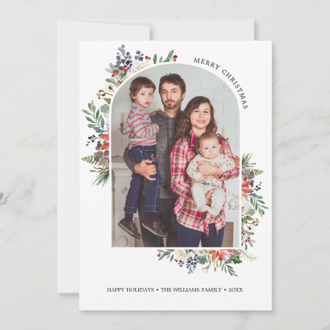 Holly Berries Arch Frame Photo Year in Review Card (Front)