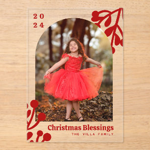 Holly Berries Arch Photo Red Christmas Acrylic Invitations