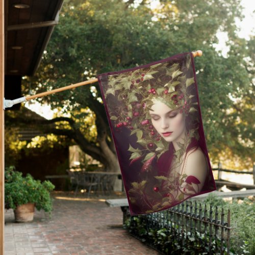 Holly Berries Beautiful Woman  Christmas  House Flag