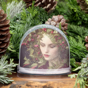 Holly Berries Beautiful Woman  Christmas   Snow Globe