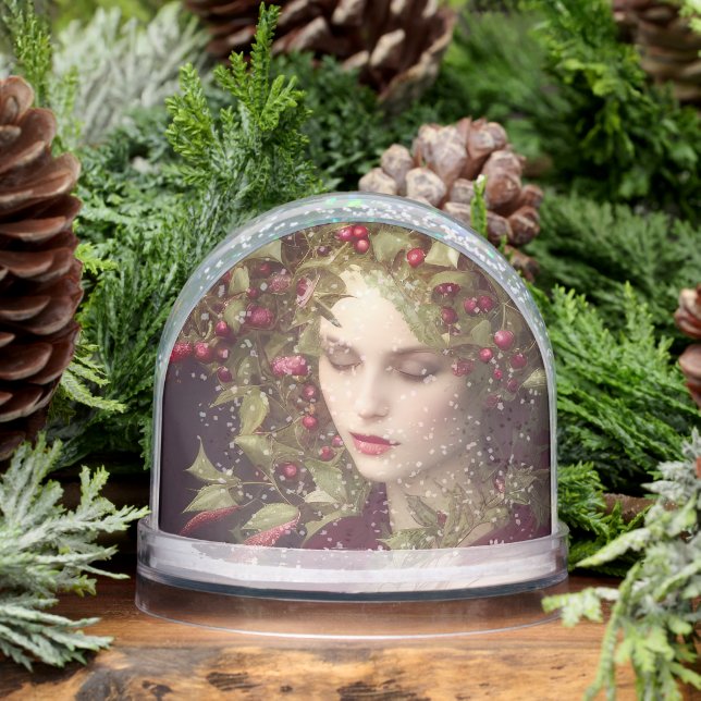 Holly Berries Beautiful Woman  Christmas   Snow Globe (Winter)